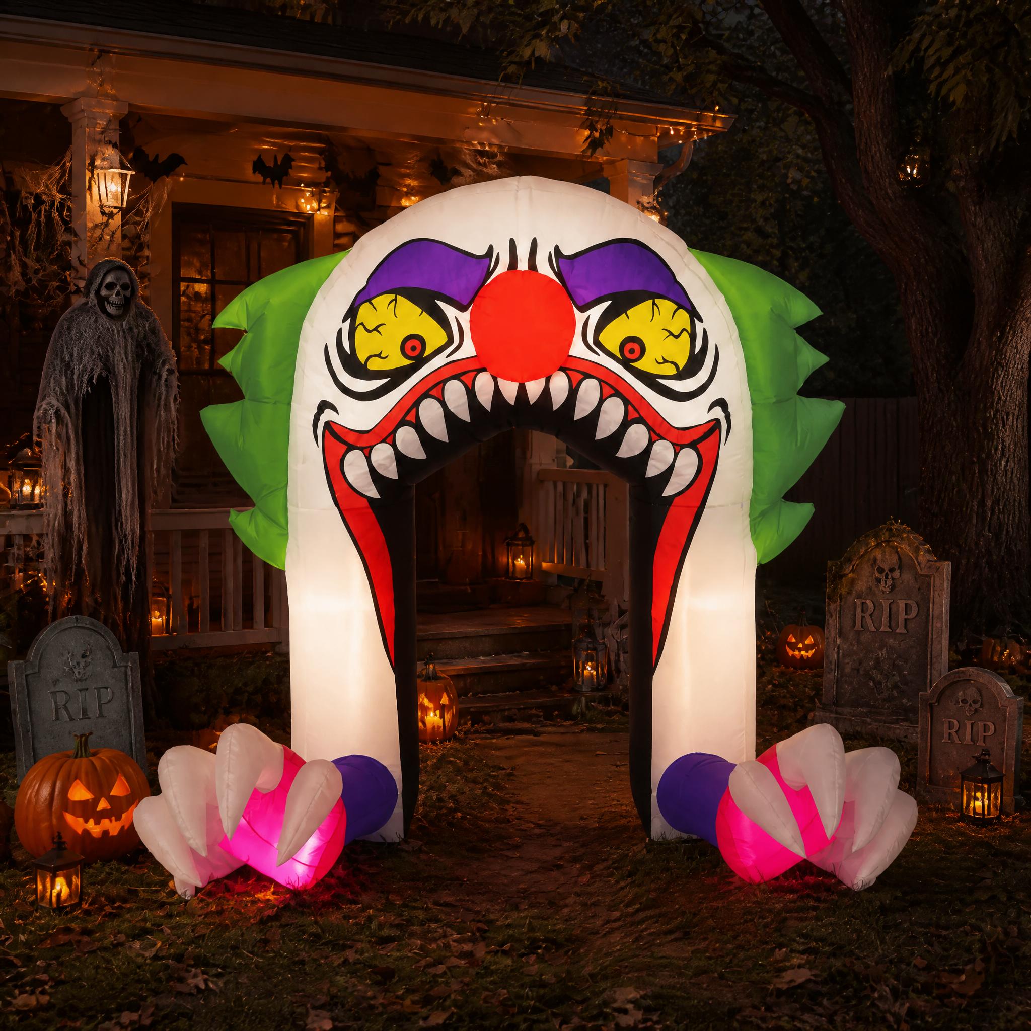 Outdoor Lighting Effects - ตุ๊กตาตัวตลกฮาโลวีนแบบเป่าลม ขนาด 6 ฟุต พร้อมไฟ LED